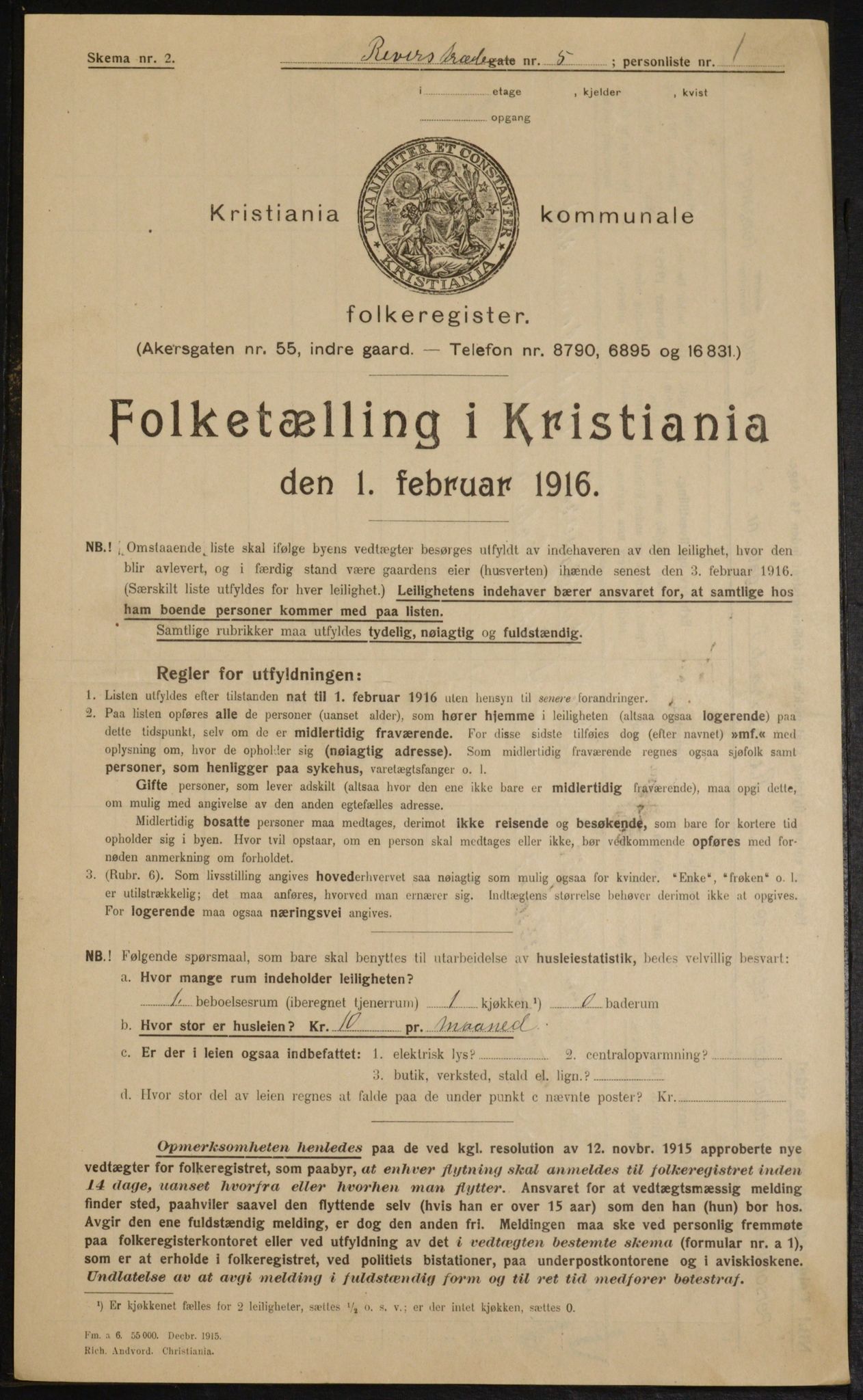 OBA, Municipal Census 1916 for Kristiania, 1916, p. 85077