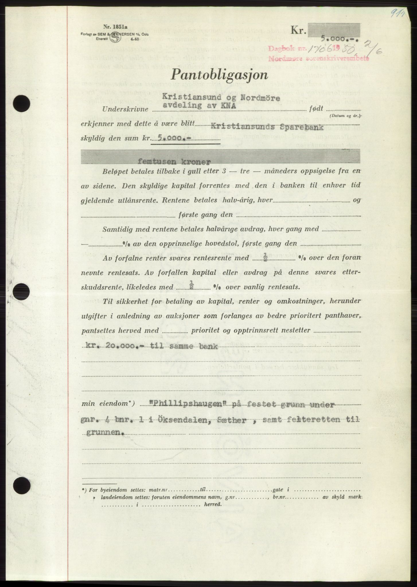 Nordmøre sorenskriveri, AV/SAT-A-4132/1/2/2Ca: Mortgage book no. B104, 1950-1950, Diary no: : 1706/1950