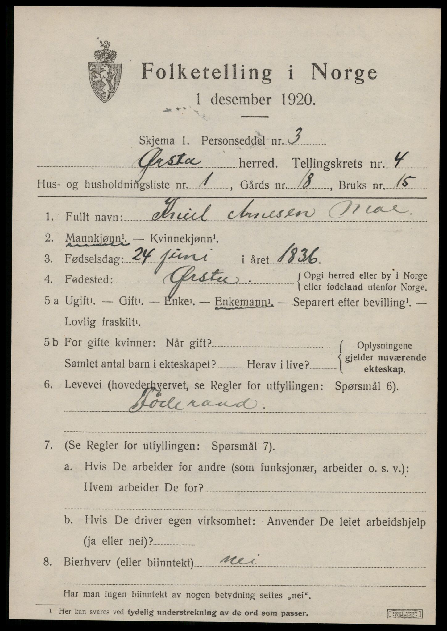 SAT, 1920 census for Ørsta, 1920, p. 3956