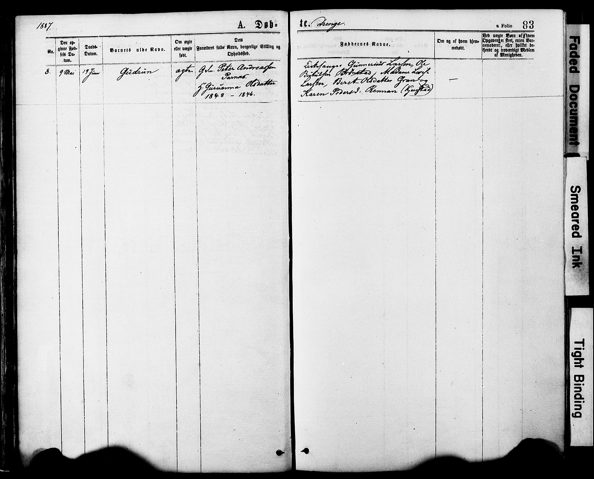 Ministerialprotokoller, klokkerbøker og fødselsregistre - Nord-Trøndelag, AV/SAT-A-1458/749/L0473: Parish register (official) no. 749A07, 1873-1887, p. 83