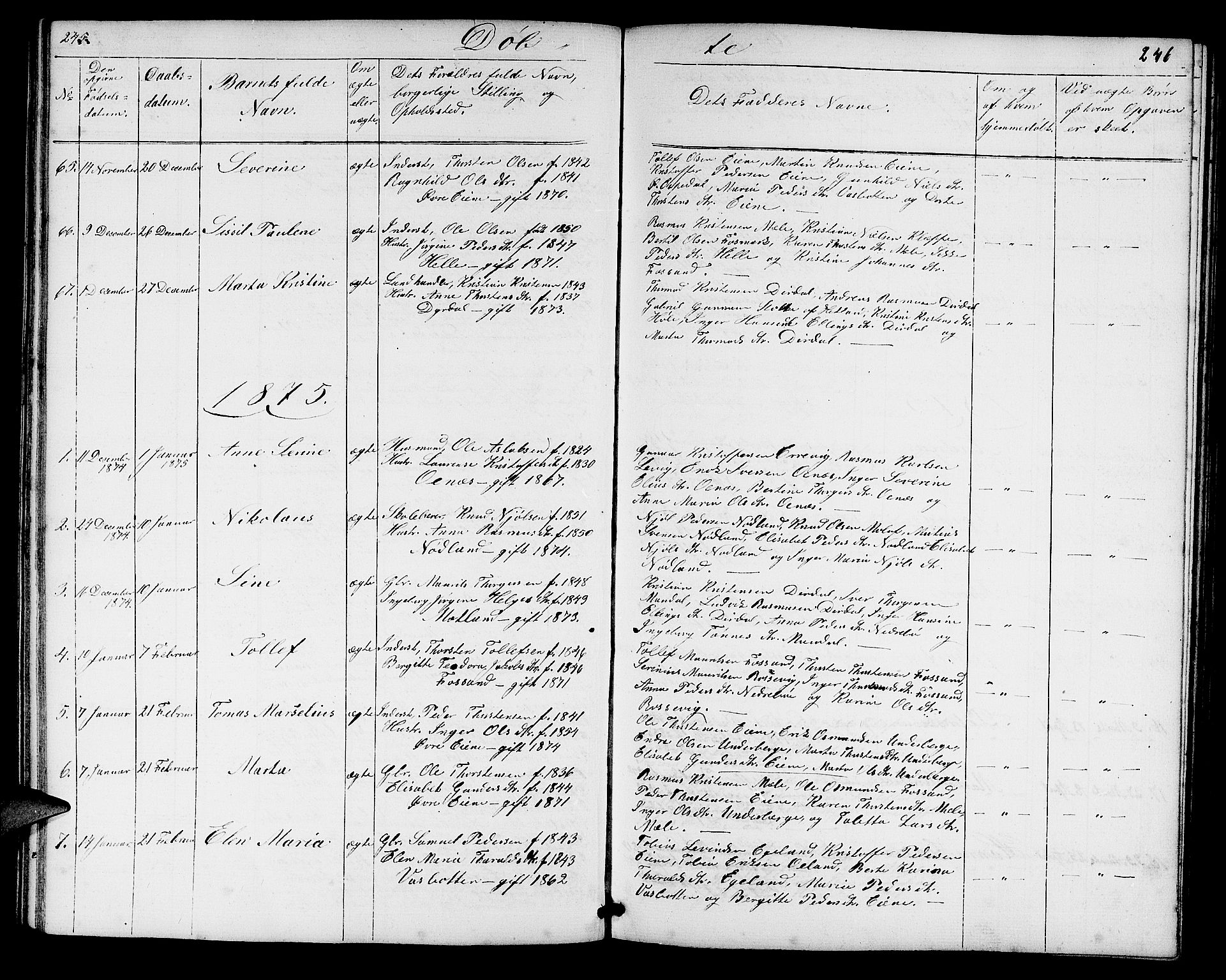 Høgsfjord sokneprestkontor, SAST/A-101624/H/Ha/Hab/L0002: Parish register (copy) no. B 2, 1855-1882, p. 245-246