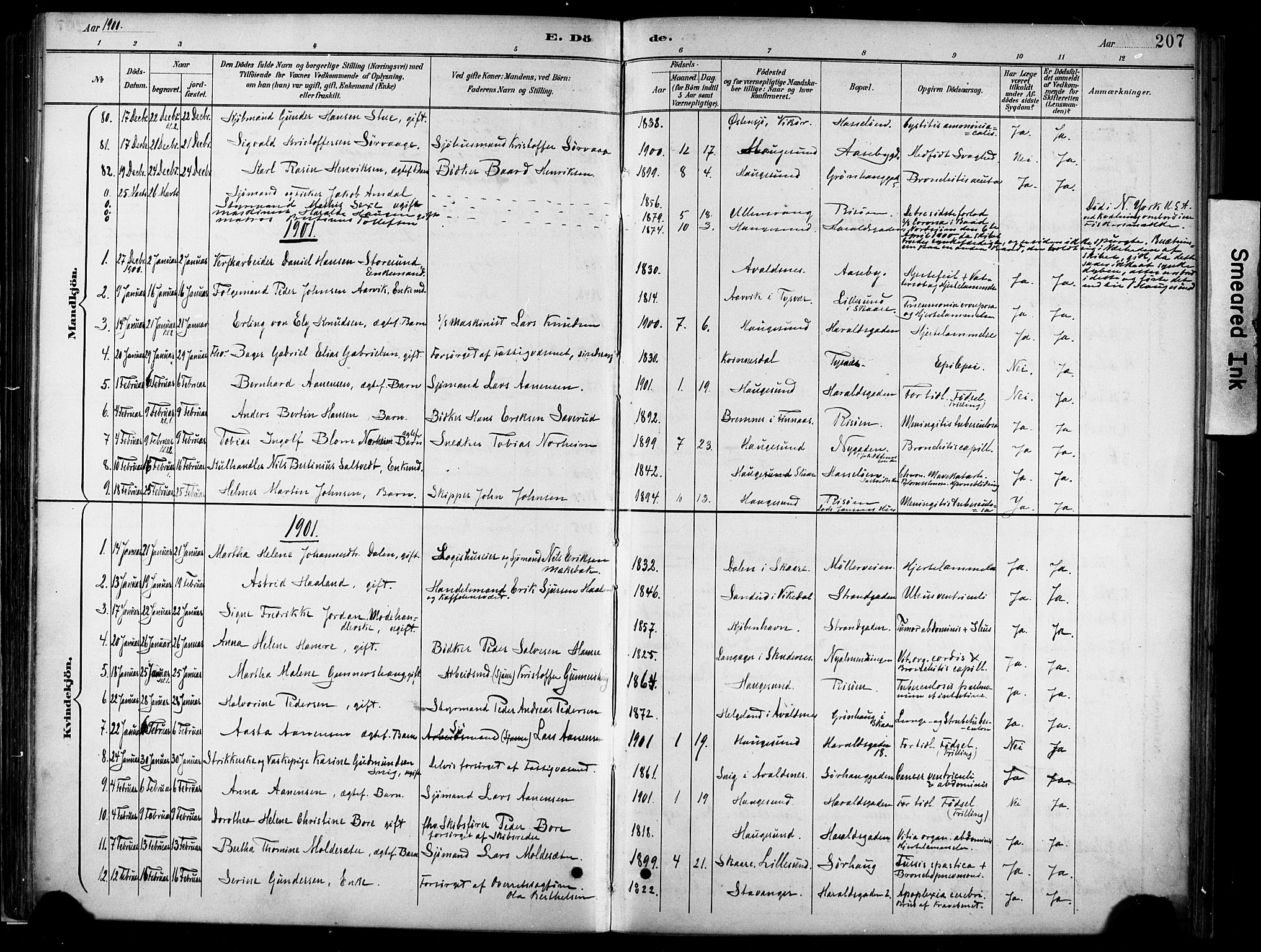 Haugesund sokneprestkontor, SAST/A -101863/H/Ha/Haa/L0005: Parish register (official) no. A 5, 1891-1903, p. 207