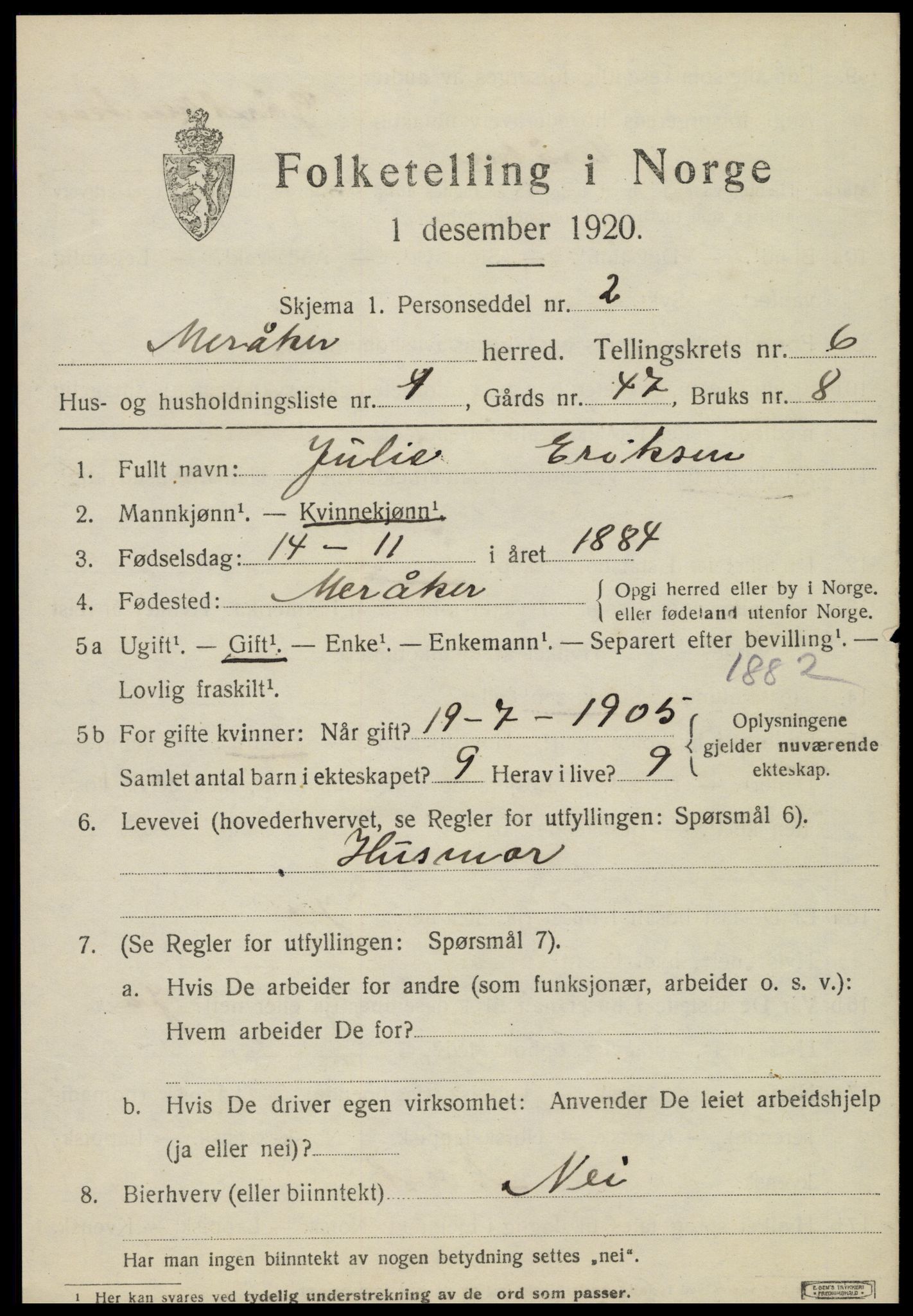 SAT, 1920 census for Meråker, 1920, p. 4528