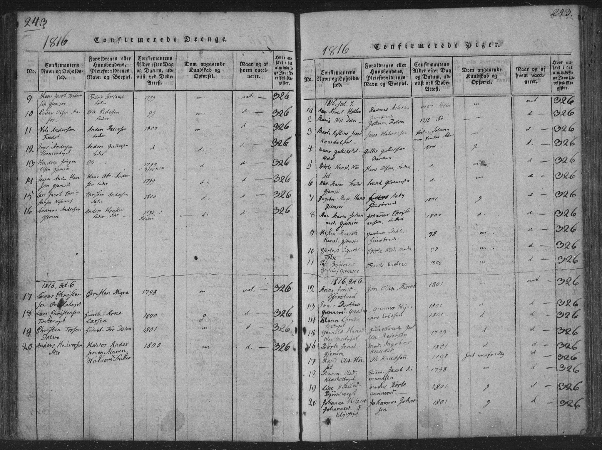 Solum kirkebøker, SAKO/A-306/F/Fa/L0004: Parish register (official) no. I 4, 1814-1833, p. 243
