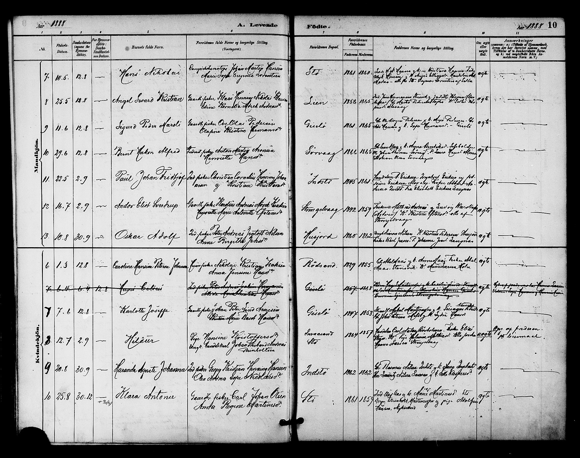Ministerialprotokoller, klokkerbøker og fødselsregistre - Nordland, SAT/A-1459/894/L1355: Parish register (official) no. 894A01, 1885-1896, p. 10