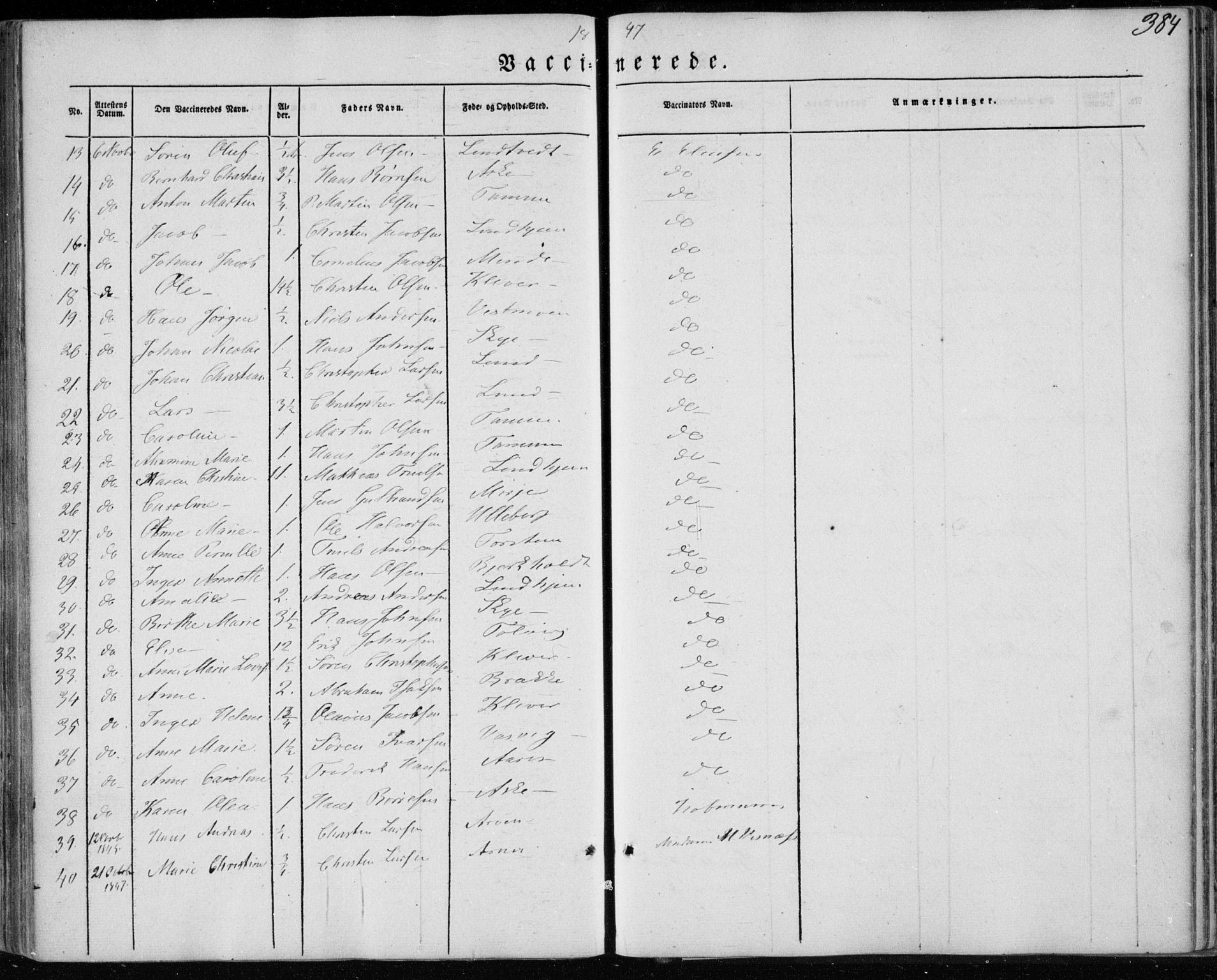 Brunlanes kirkebøker, AV/SAKO-A-342/F/Fa/L0004: Parish register (official) no. I 4, 1846-1862, p. 384