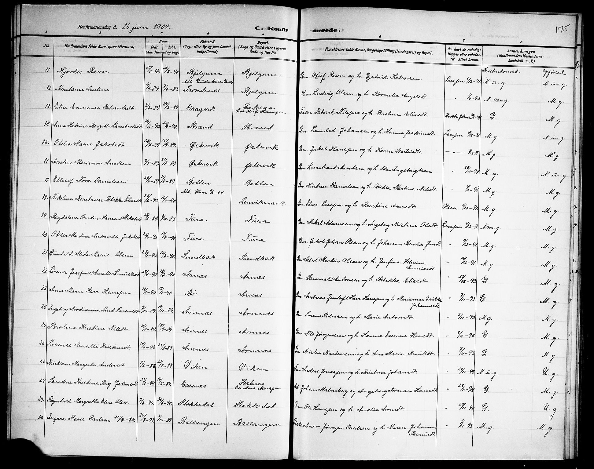 Ministerialprotokoller, klokkerbøker og fødselsregistre - Nordland, SAT/A-1459/863/L0915: Parish register (copy) no. 863C05, 1898-1907, p. 175