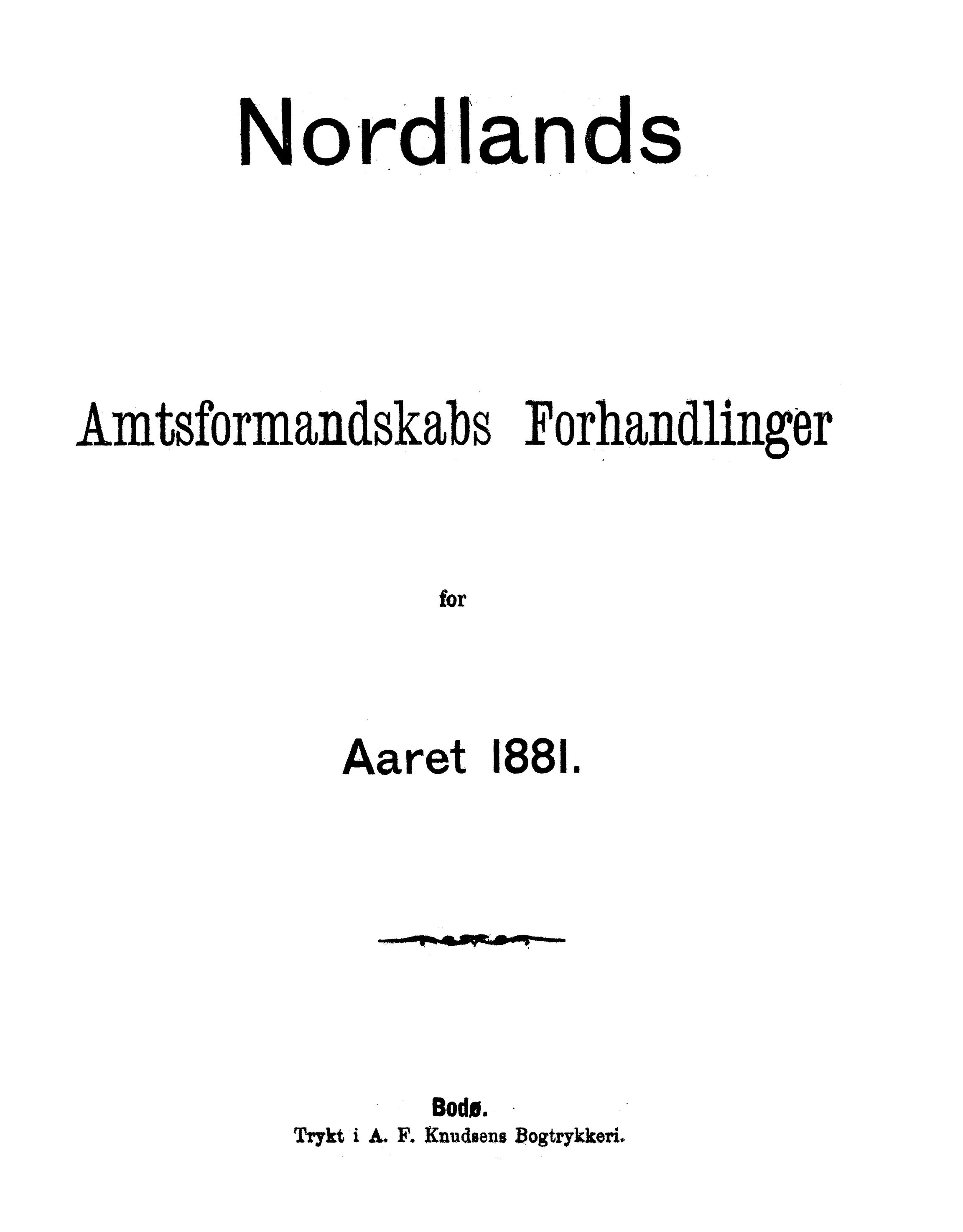 Nordland Fylkeskommune. Fylkestinget, AIN/NFK-17/176/A/Ac/L0014: Fylkestingsforhandlinger 1881-1885, 1881-1885