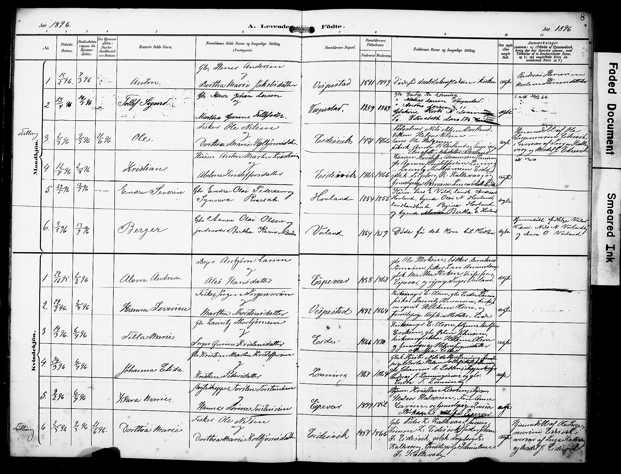 Finnås sokneprestembete, SAB/A-99925/H/Ha/Haa/Haad/L0002: Parish register (official) no. D 2, 1895-1906, p. 8