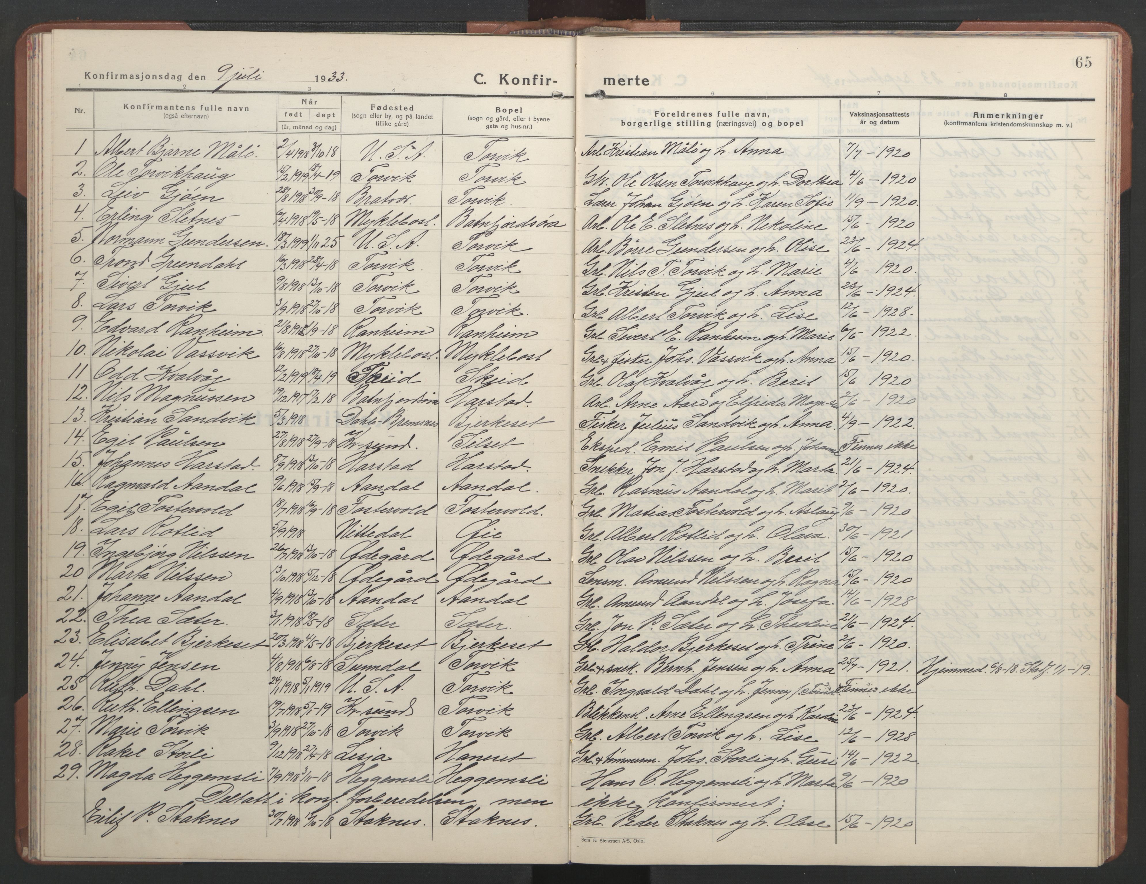 Ministerialprotokoller, klokkerbøker og fødselsregistre - Møre og Romsdal, AV/SAT-A-1454/584/L0971: Parish register (copy) no. 584C04, 1933-1946, p. 65