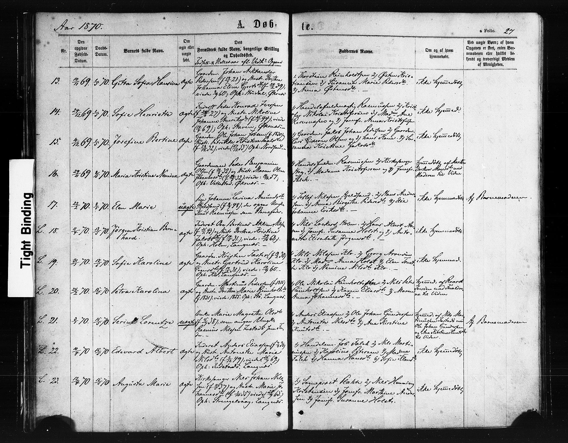 Ministerialprotokoller, klokkerbøker og fødselsregistre - Nordland, SAT/A-1459/893/L1334: Parish register (official) no. 893A07, 1867-1877, p. 27