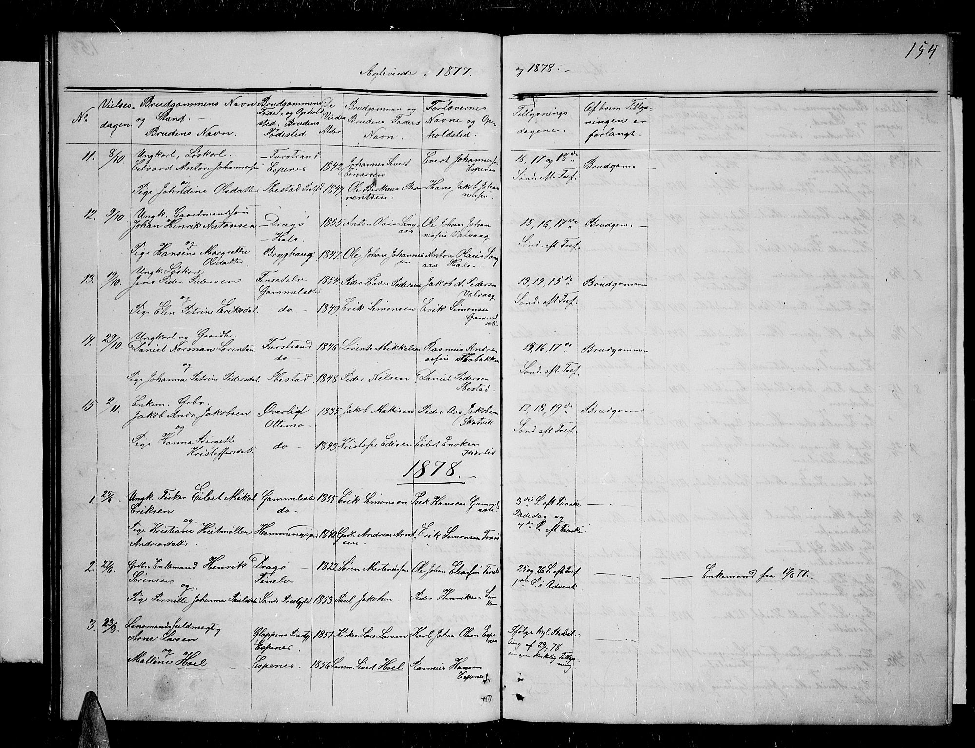 Tranøy sokneprestkontor, SATØ/S-1313/I/Ia/Iab/L0003klokker: Parish register (copy) no. 3, 1861-1887, p. 154