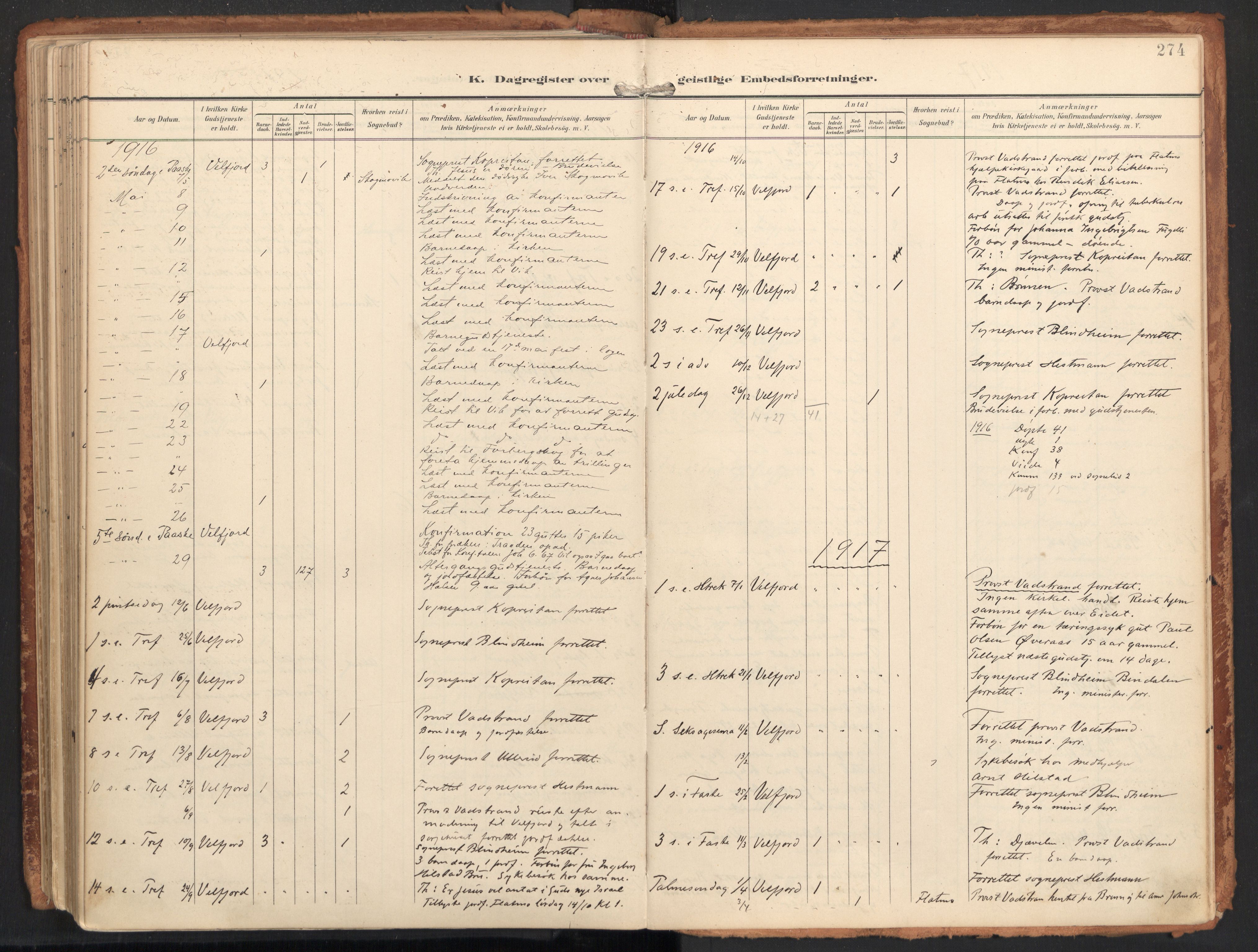 Ministerialprotokoller, klokkerbøker og fødselsregistre - Nordland, SAT/A-1459/814/L0227: Parish register (official) no. 814A08, 1899-1920, p. 274