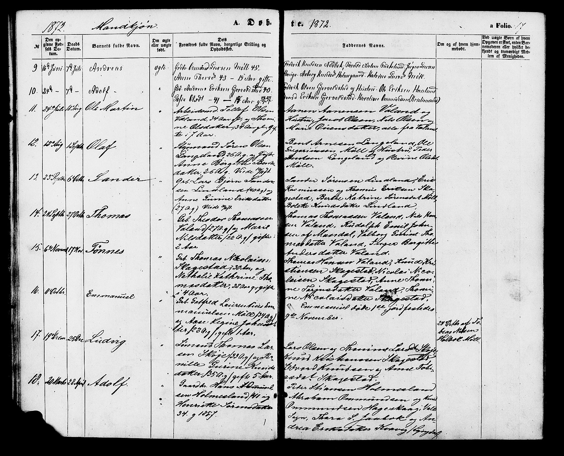 Holum sokneprestkontor, SAK/1111-0022/F/Fa/Faa/L0006: Parish register (official) no. A 6, 1865-1883, p. 17