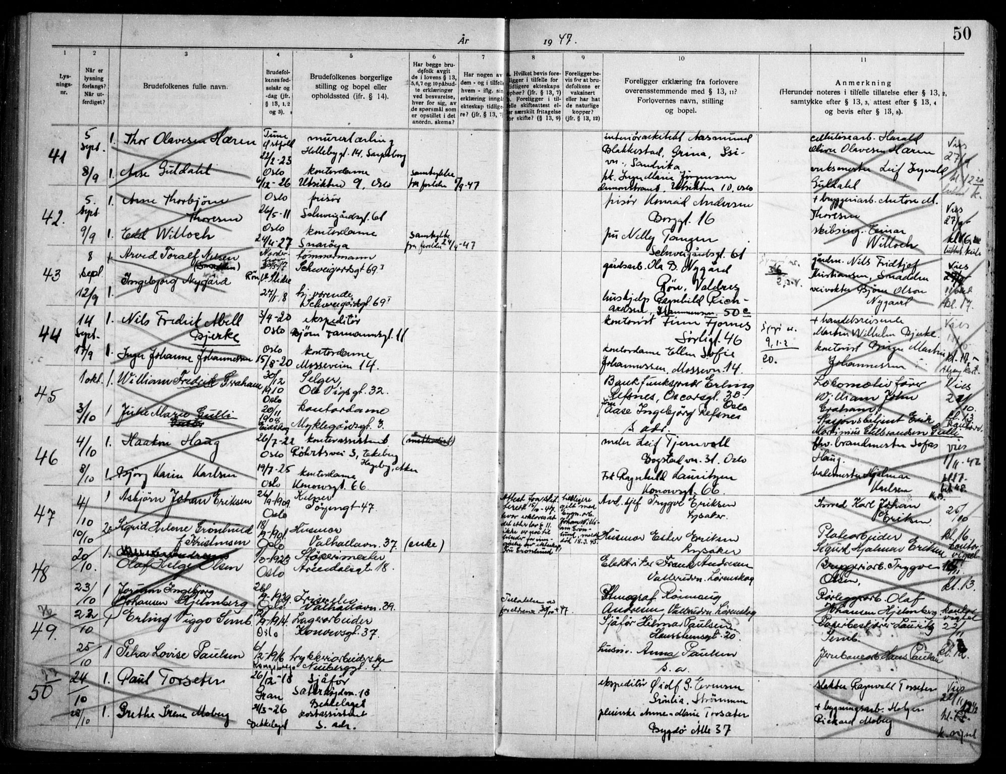 Gamlebyen prestekontor Kirkebøker, AV/SAO-A-10884/H/Ha/L0003: Banns register no. 3, 1936-1959, p. 50