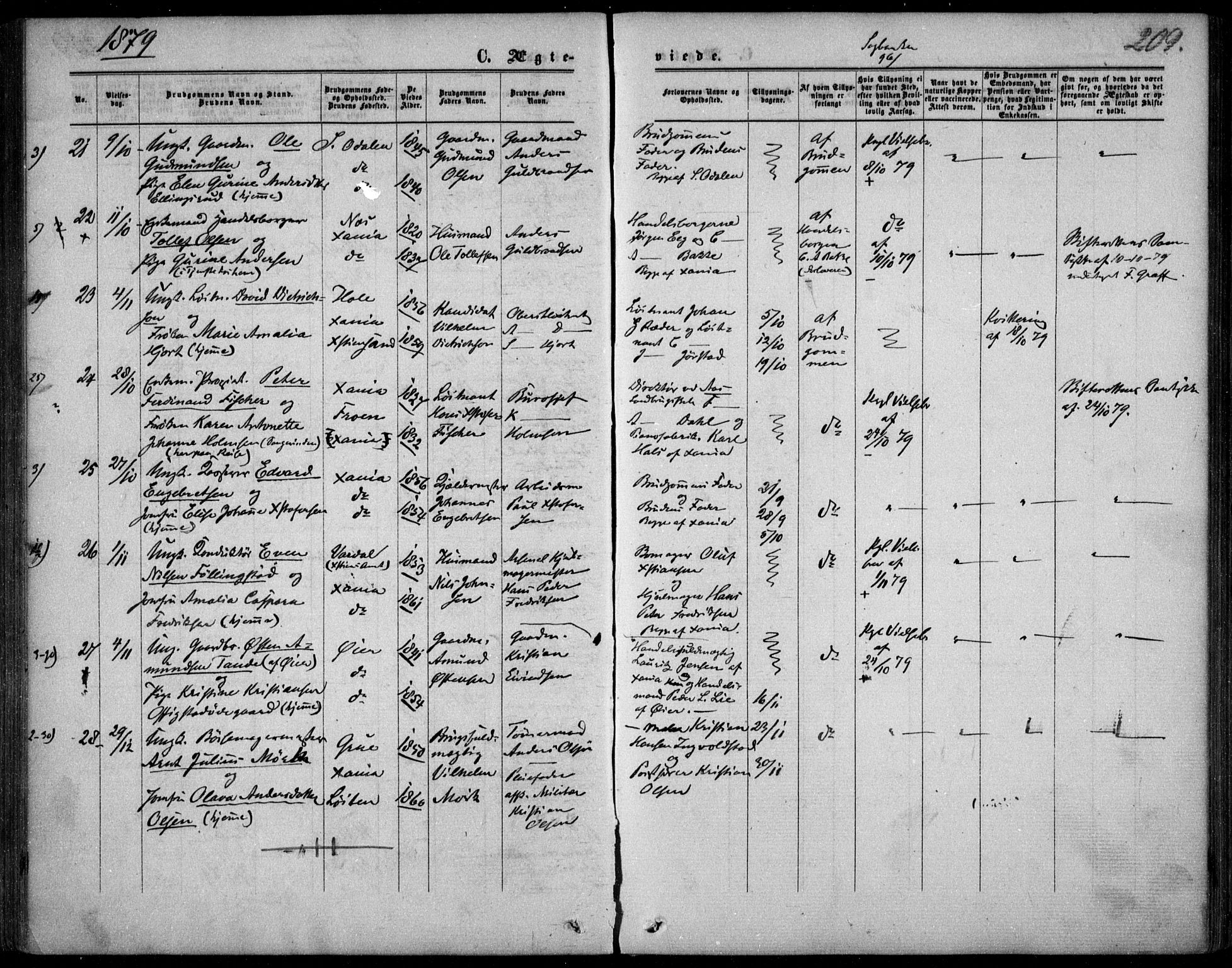 Garnisonsmenigheten Kirkebøker, AV/SAO-A-10846/F/Fa/L0011: Parish register (official) no. 11, 1870-1880, p. 209