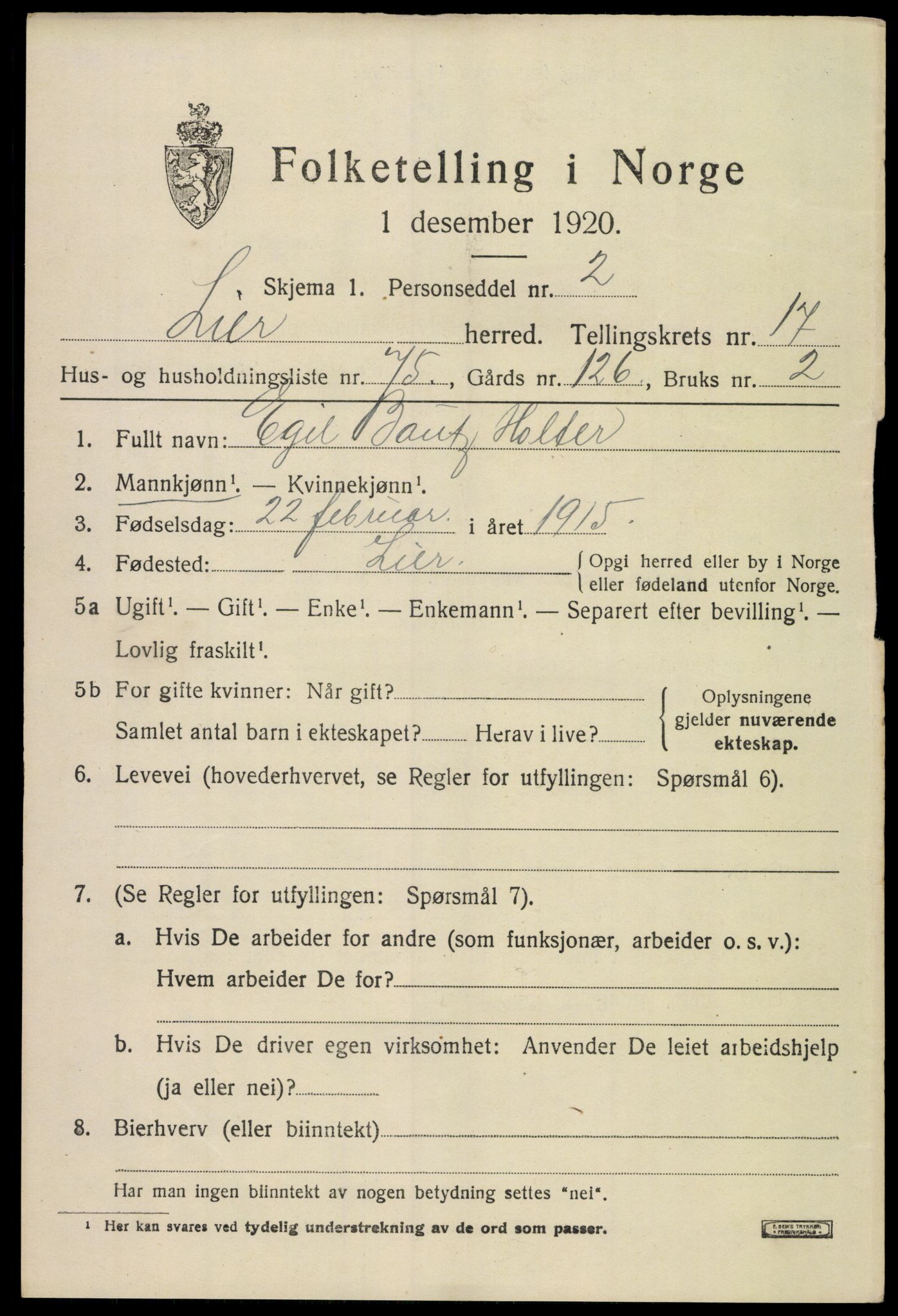 SAKO, 1920 census for Lier, 1920, p. 25298