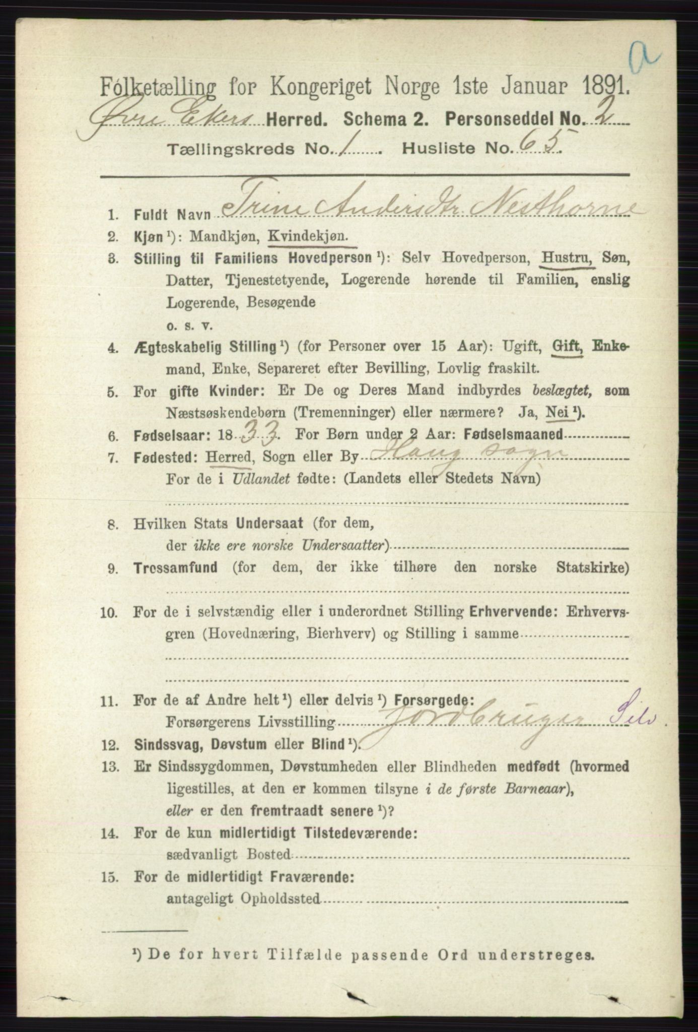 RA, 1891 census for 0624 Øvre Eiker, 1891, p. 465