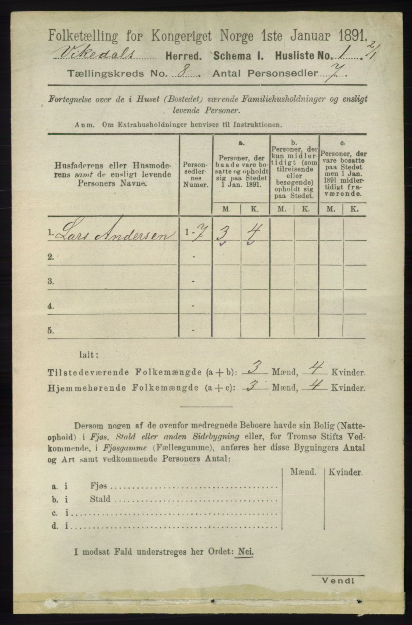 RA, 1891 census for 1157 Vikedal, 1891, p. 2195