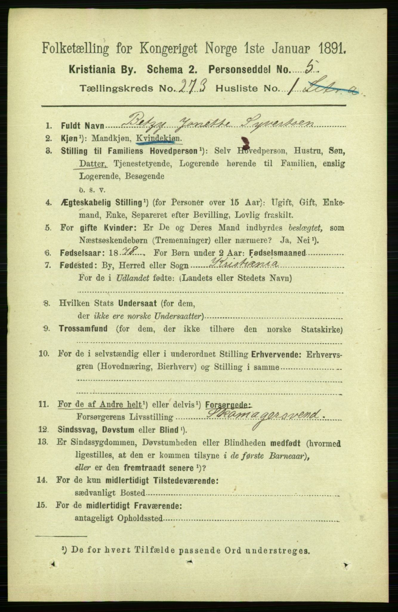 RA, 1891 census for 0301 Kristiania, 1891, p. 165764