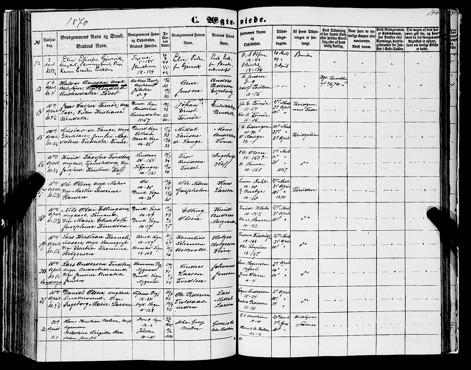 Domkirken sokneprestembete, AV/SAB-A-74801/H/Haa/L0034: Parish register (official) no. D 2, 1853-1874, p. 144