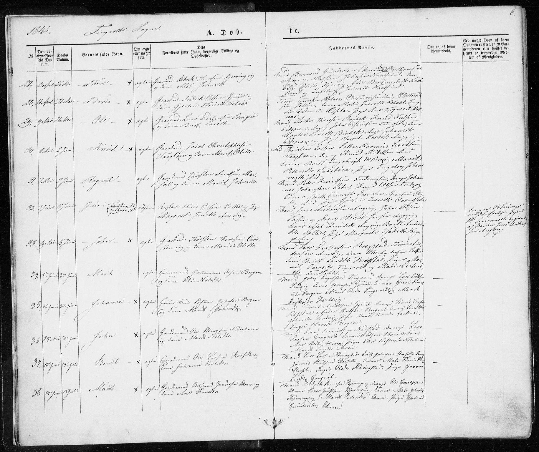 Ministerialprotokoller, klokkerbøker og fødselsregistre - Møre og Romsdal, AV/SAT-A-1454/586/L0984: Parish register (official) no. 586A10, 1844-1856, p. 6