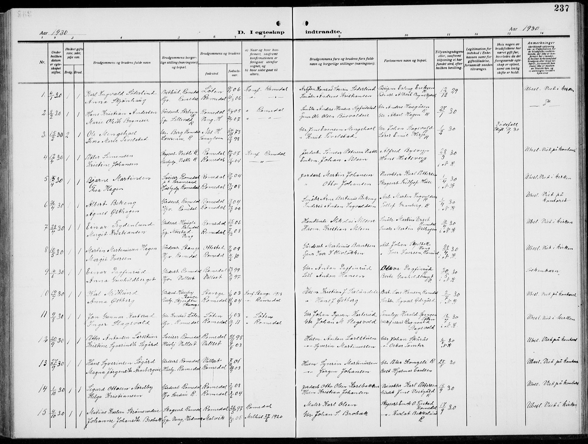 Romedal prestekontor, SAH/PREST-004/L/L0014: Parish register (copy) no. 14, 1915-1939, p. 237