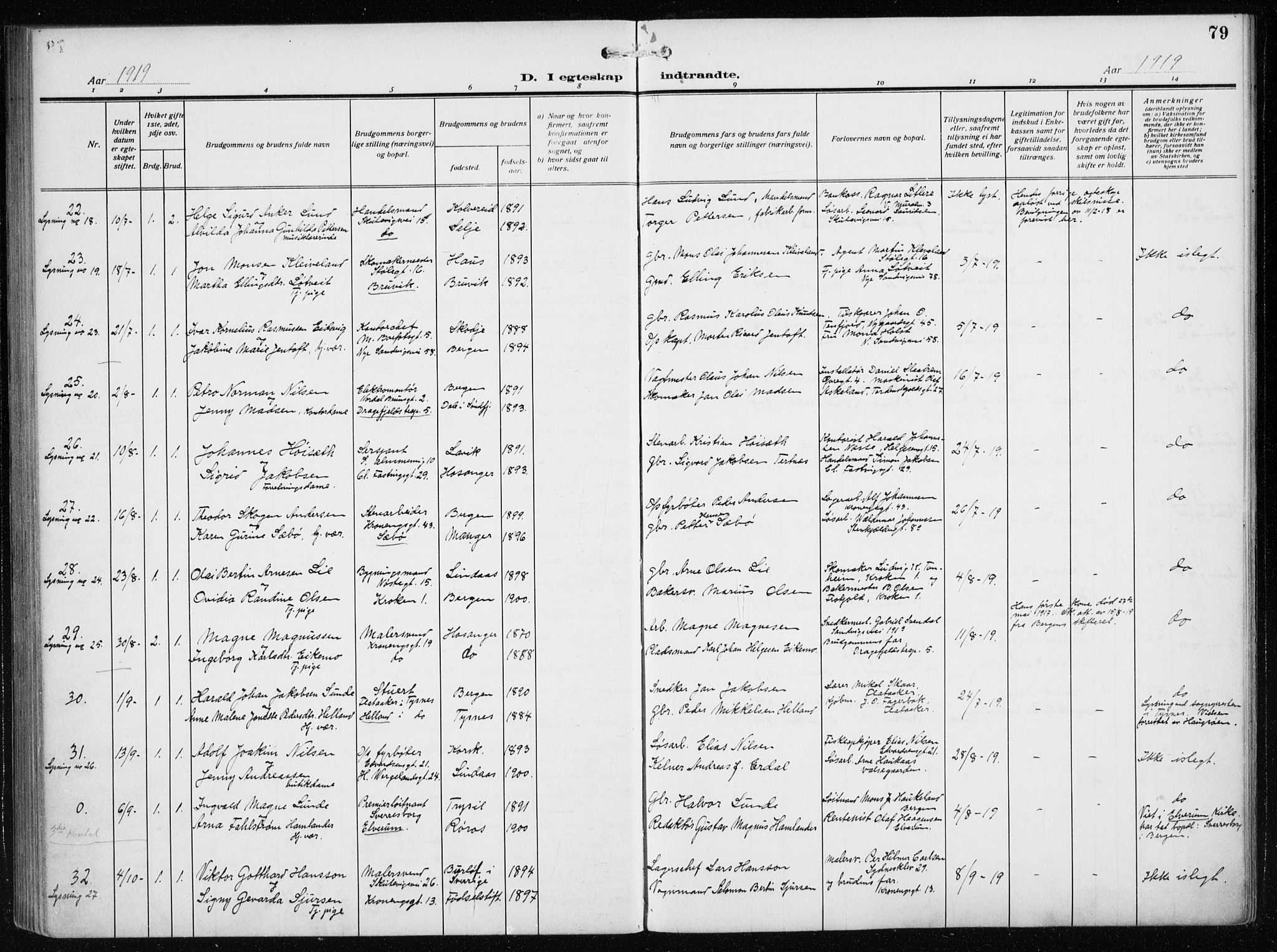 Mariakirken Sokneprestembete, AV/SAB-A-76901/H/Haa/L0015: Parish register (official) no. C 3, 1913-1927, p. 79