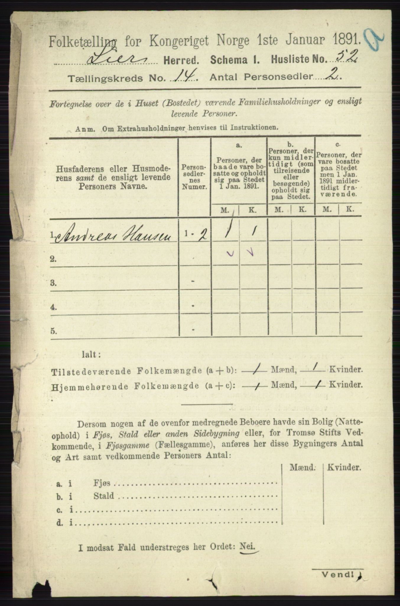 RA, 1891 census for 0626 Lier, 1891, p. 8262