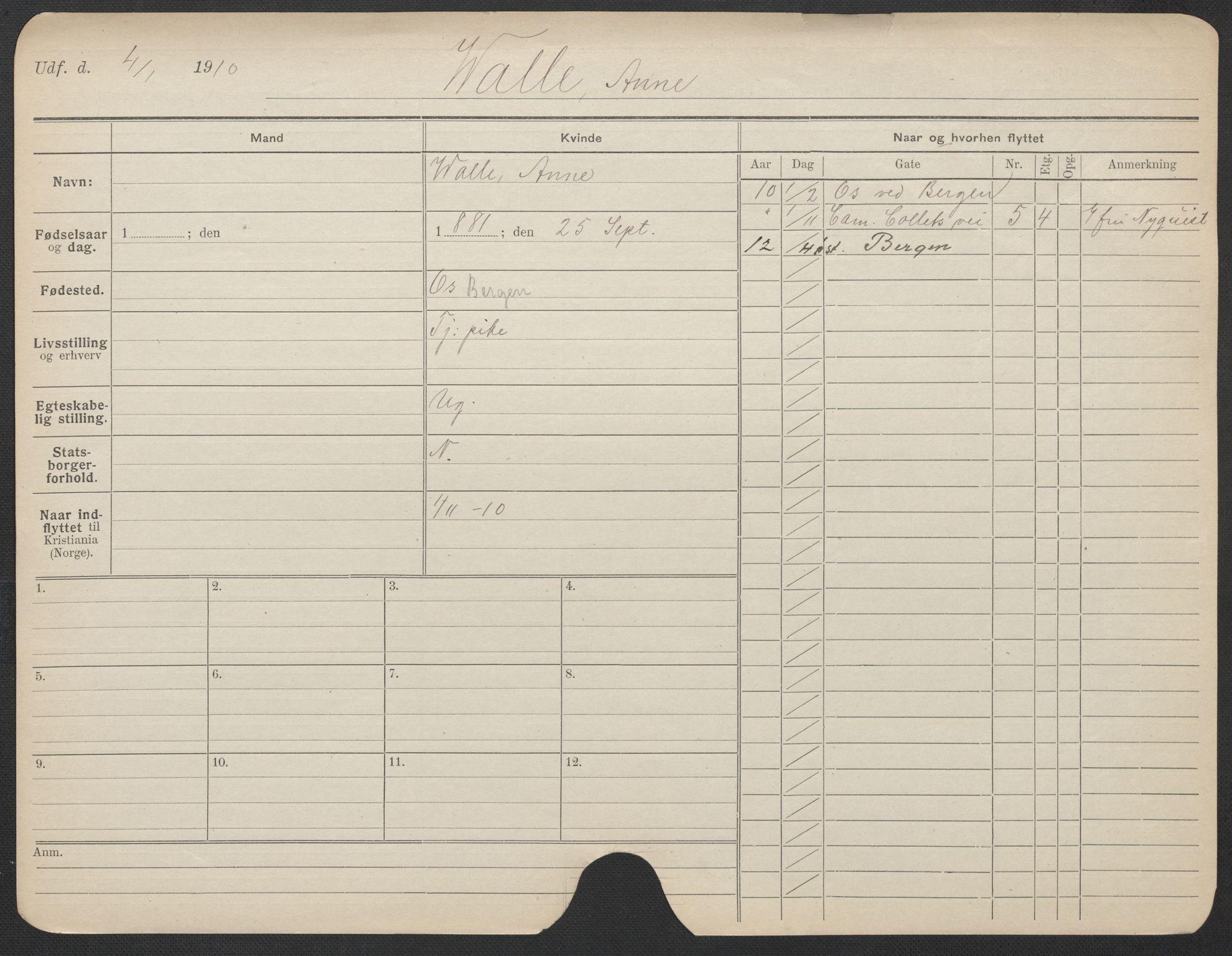 Oslo folkeregister, Registerkort, AV/SAO-A-11715/F/Fa/Fac/L0025: Kvinner, 1906-1914, p. 550a