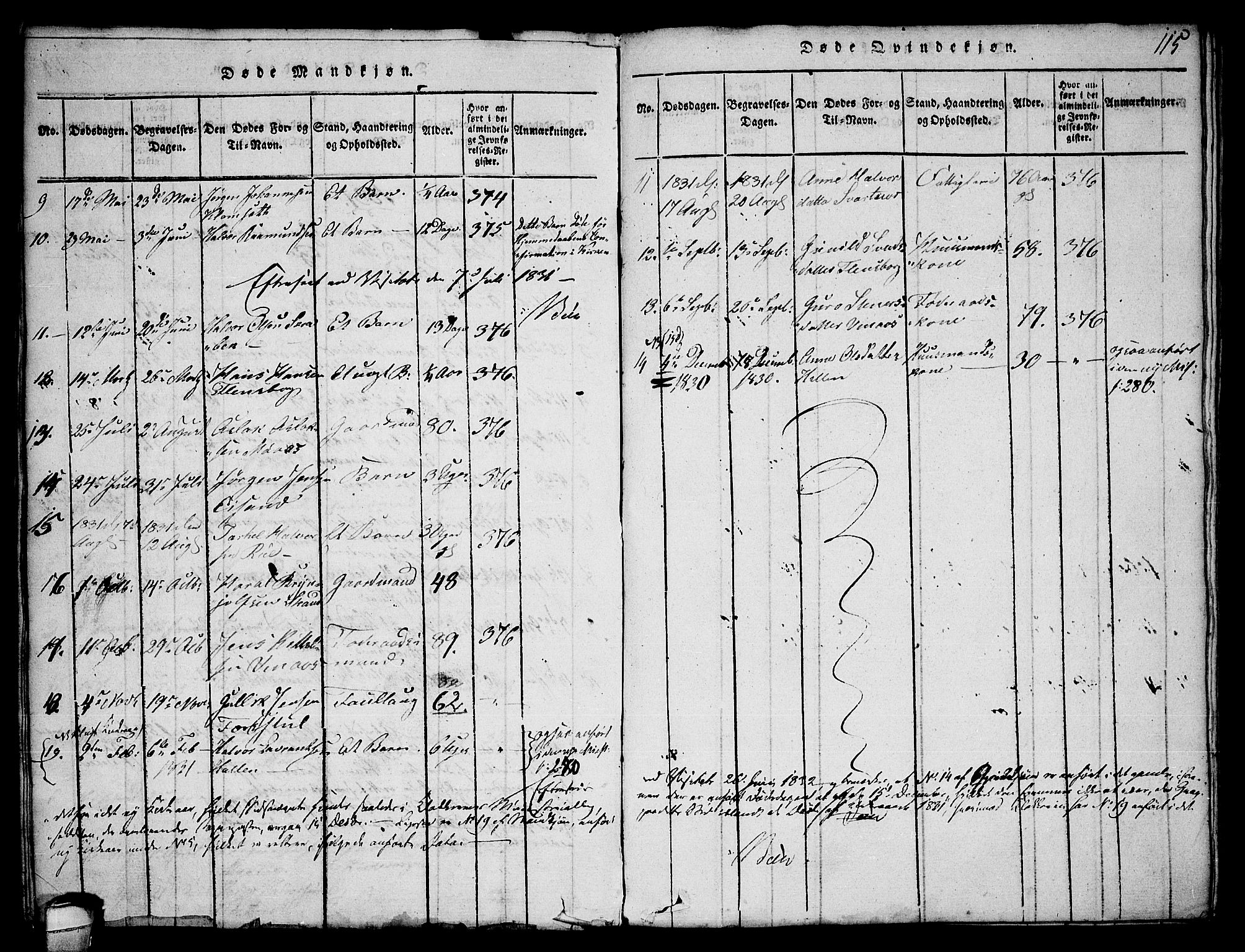 Seljord kirkebøker, SAKO/A-20/F/Fa/L0010: Parish register (official) no. I 10, 1815-1831, p. 115