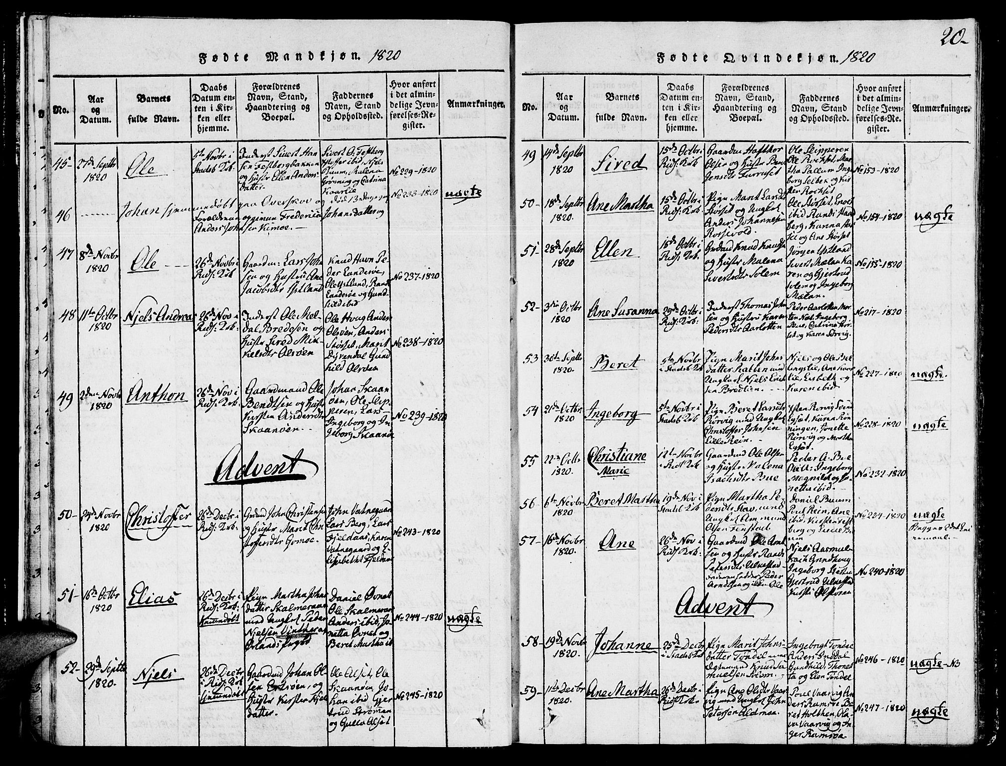 Ministerialprotokoller, klokkerbøker og fødselsregistre - Sør-Trøndelag, SAT/A-1456/646/L0608: Parish register (official) no. 646A06, 1816-1825, p. 20