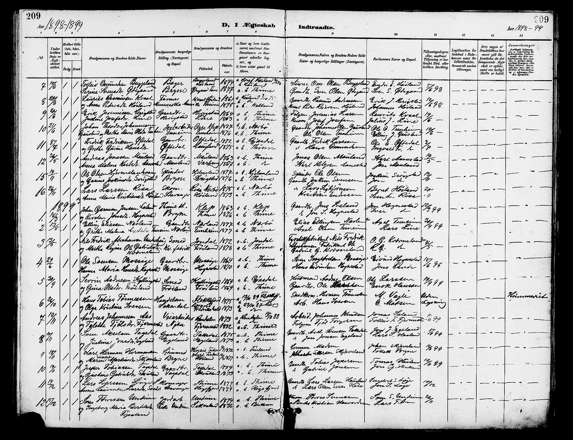 Lye sokneprestkontor, SAST/A-101794/001/30BB/L0007: Parish register (copy) no. B 8, 1889-1909, p. 209