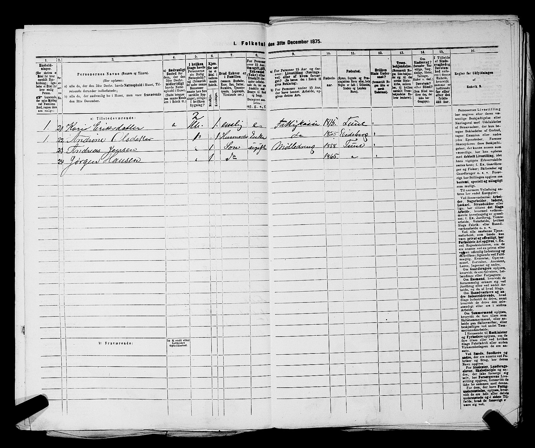 RA, 1875 census for 0102P Sarpsborg, 1875, p. 664