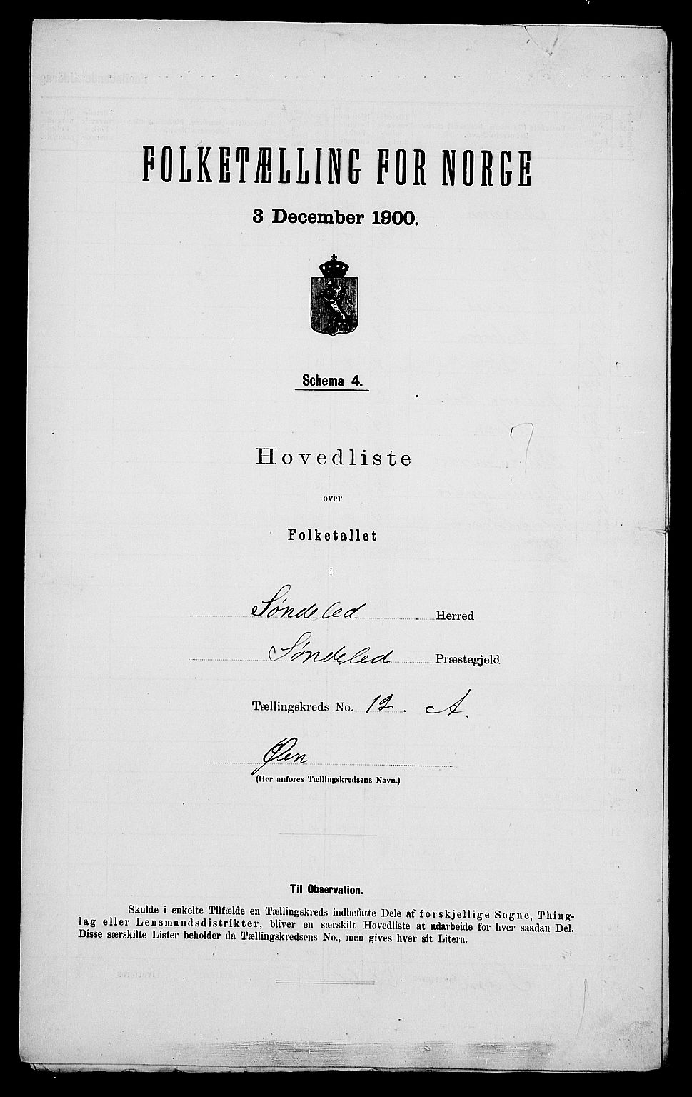 SAK, 1900 census for Søndeled, 1900, p. 59