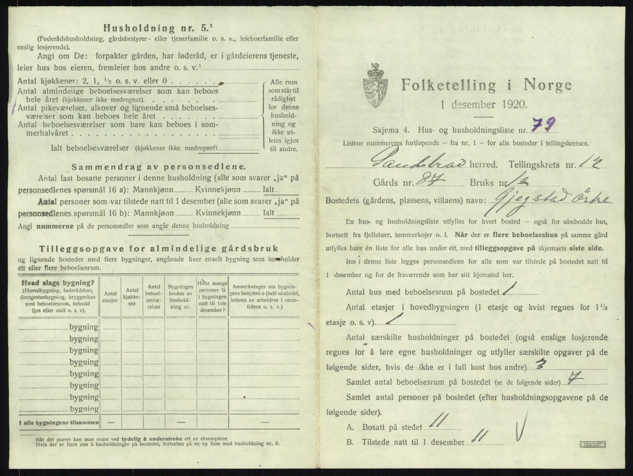 SAKO, 1920 census for Sandeherred, 1920, p. 2730