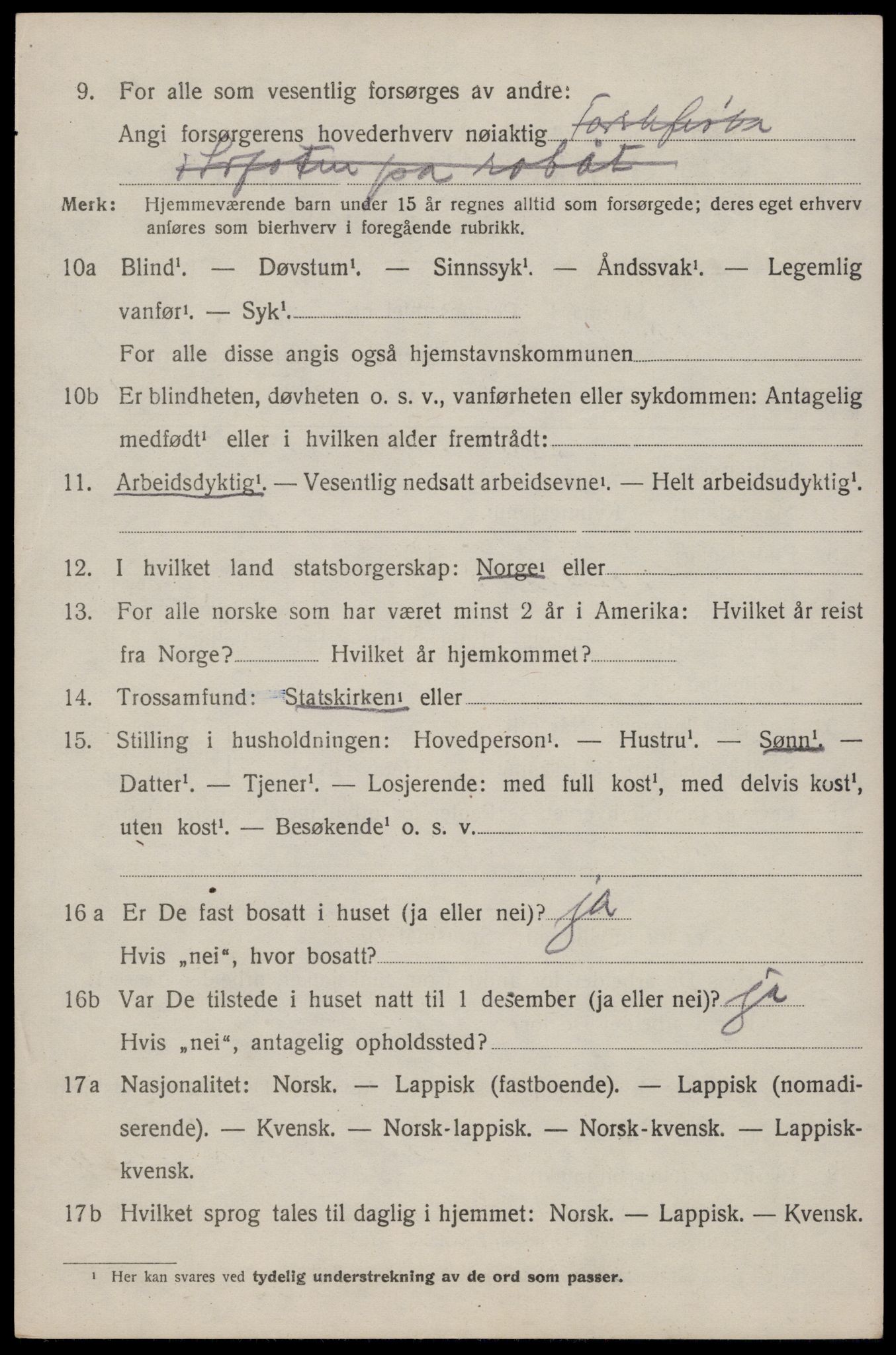 SAT, 1920 census for Flakstad, 1920, p. 1026