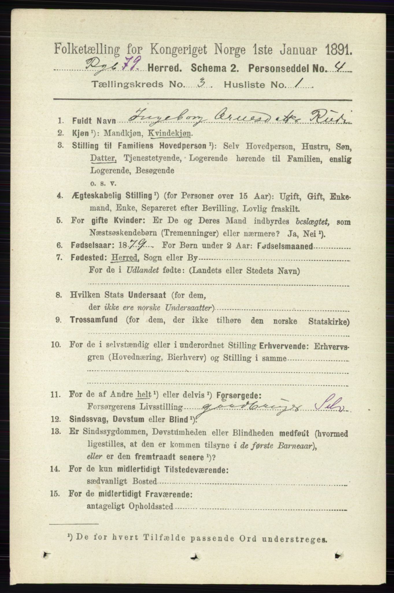 RA, 1891 census for 0520 Ringebu, 1891, p. 724