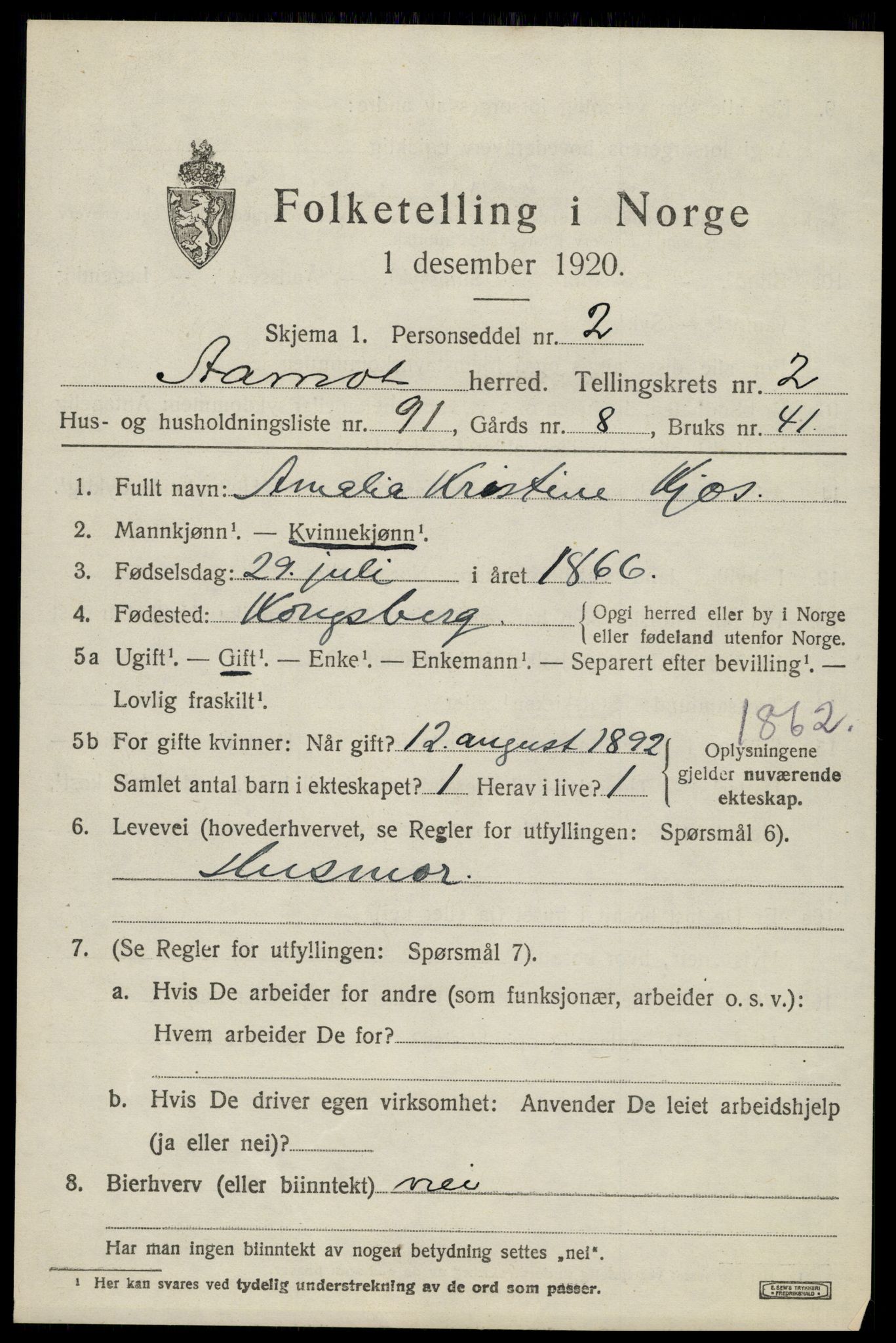 SAH, 1920 census for Åmot, 1920, p. 3825