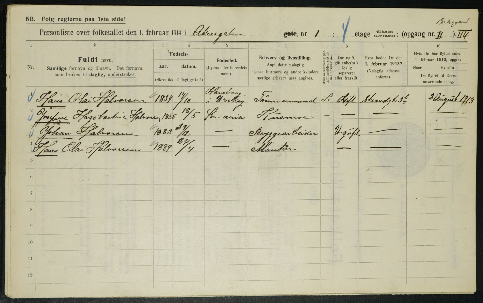 OBA, Municipal Census 1914 for Kristiania, 1914, p. 323