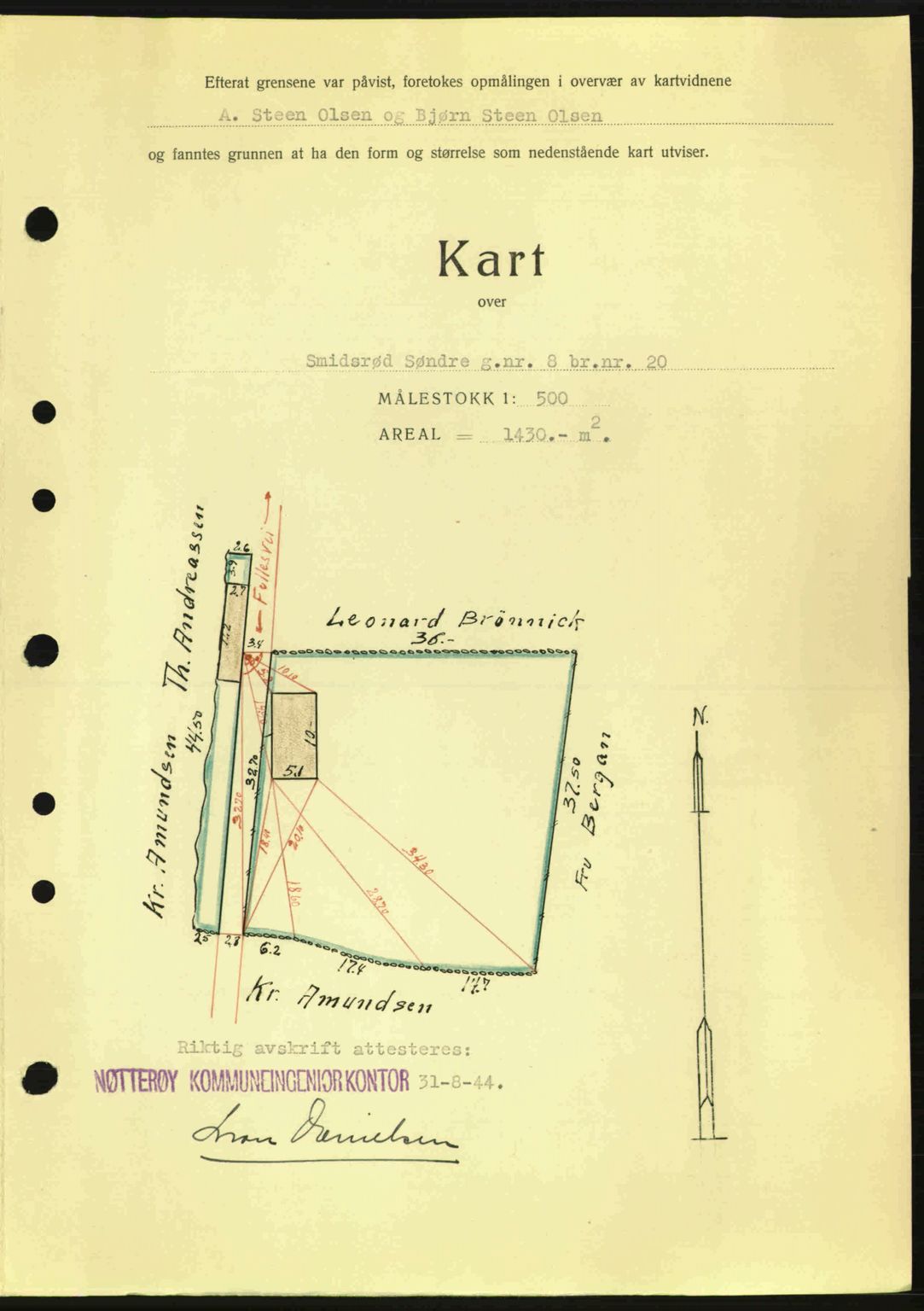 Tønsberg sorenskriveri, AV/SAKO-A-130/G/Ga/Gaa/L0016: Mortgage book no. A16, 1944-1945, Diary no: : 2009/1944