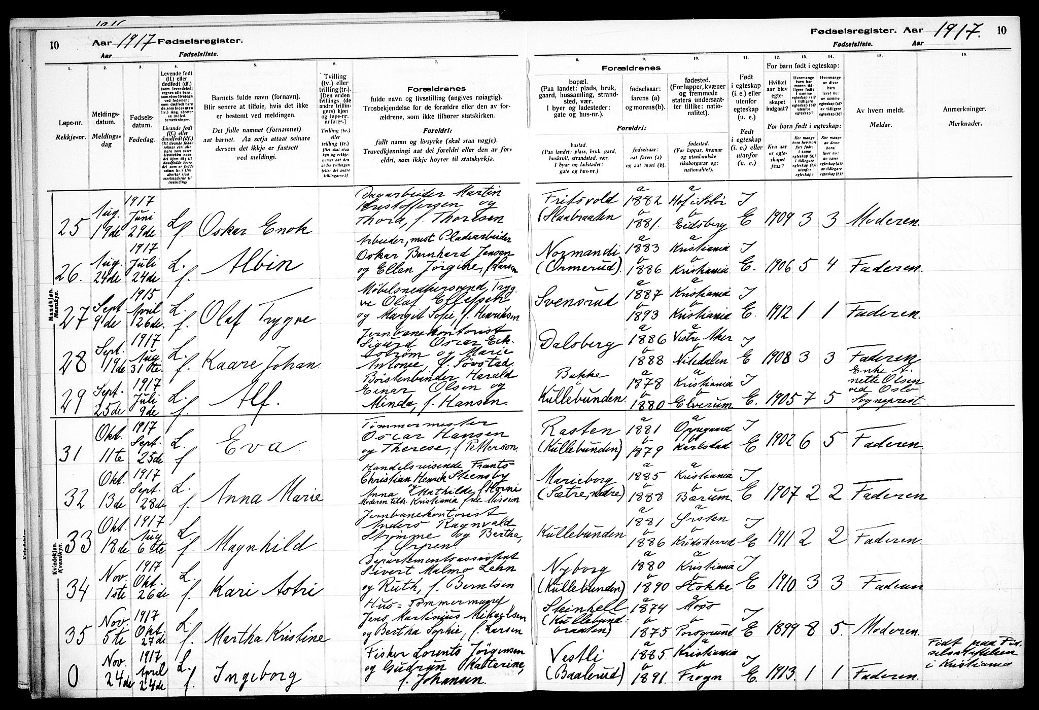 Nesodden prestekontor Kirkebøker, SAO/A-10013/J/Jb/L0001: Birth register no. II 1, 1916-1933, p. 10