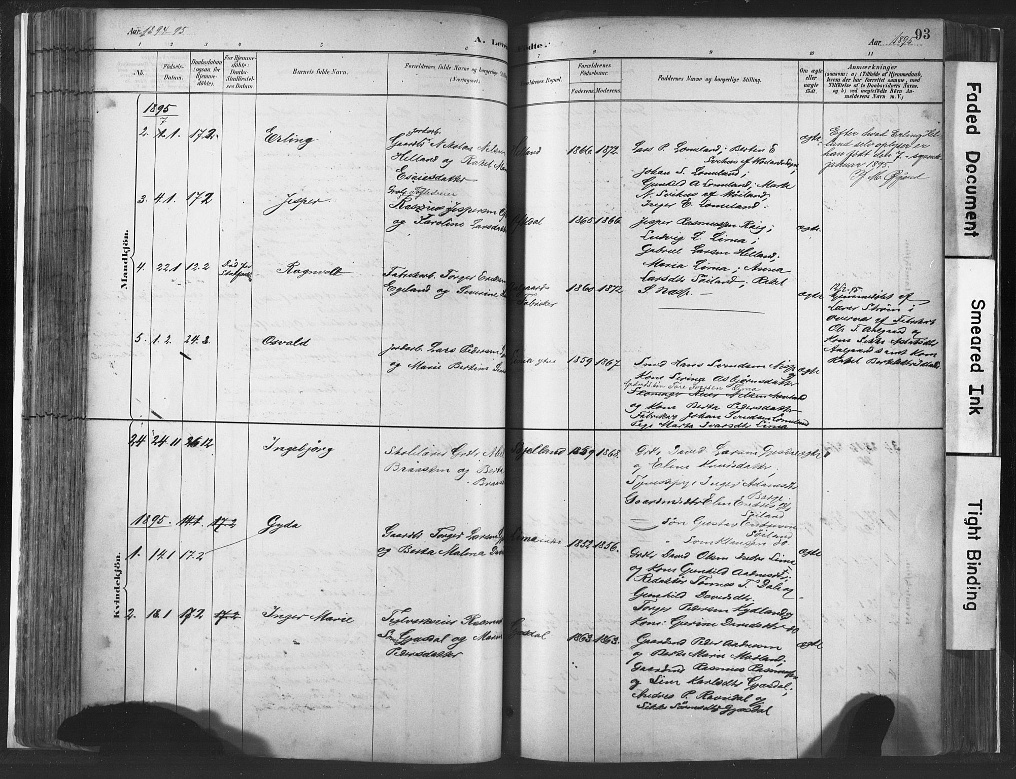 Lye sokneprestkontor, AV/SAST-A-101794/001/30BA/L0010: Parish register (official) no. A 10, 1881-1896, p. 93