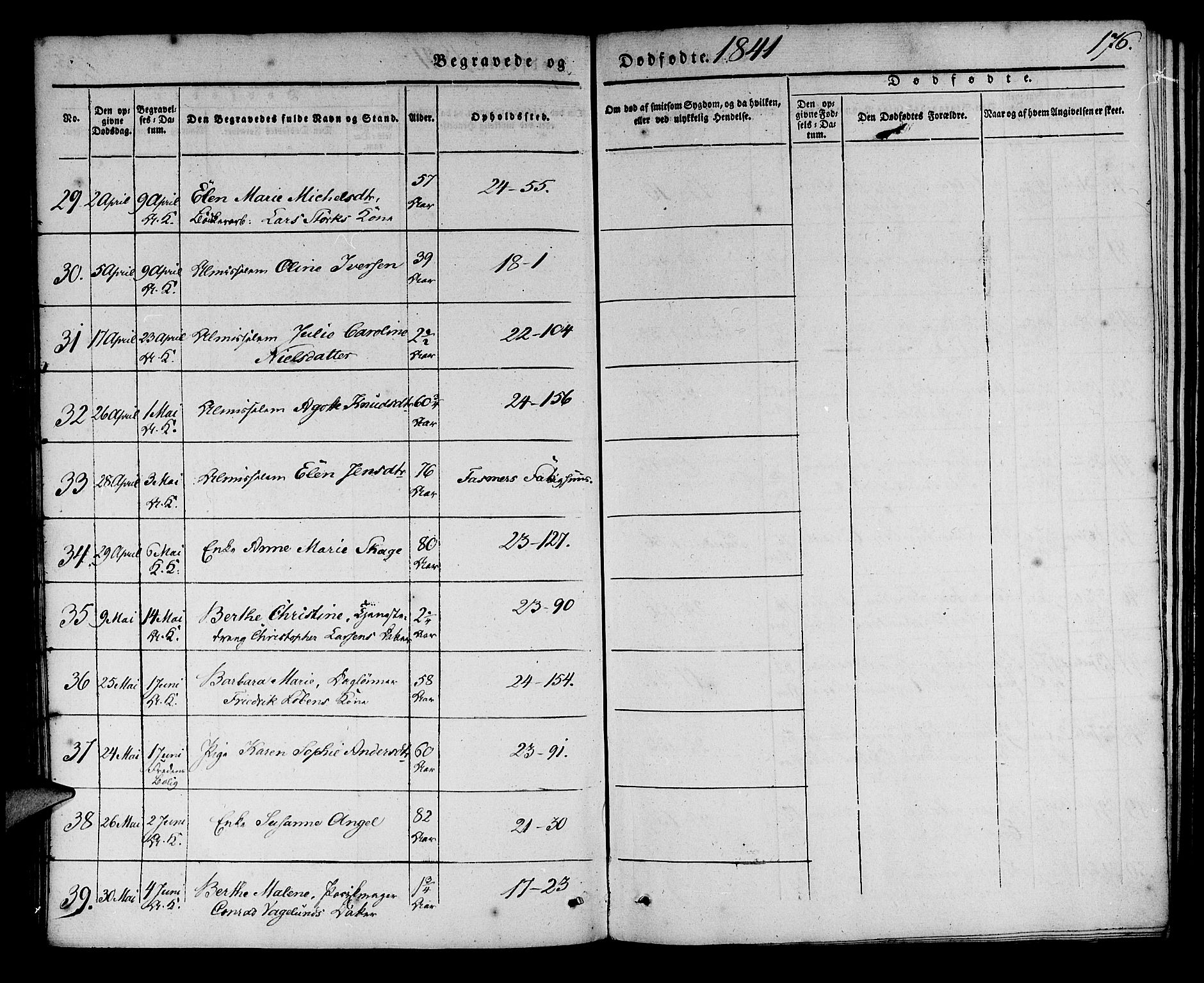 Korskirken sokneprestembete, AV/SAB-A-76101/H/Haa/L0043: Parish register (official) no. E 1, 1834-1848, p. 176