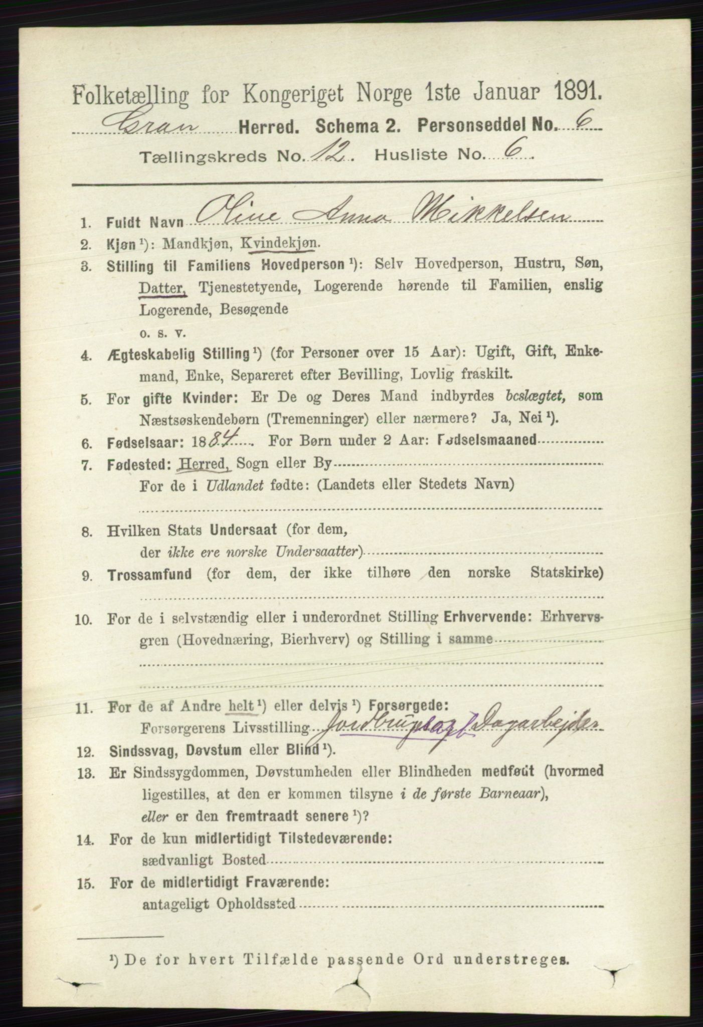 RA, 1891 census for 0534 Gran, 1891, p. 6224