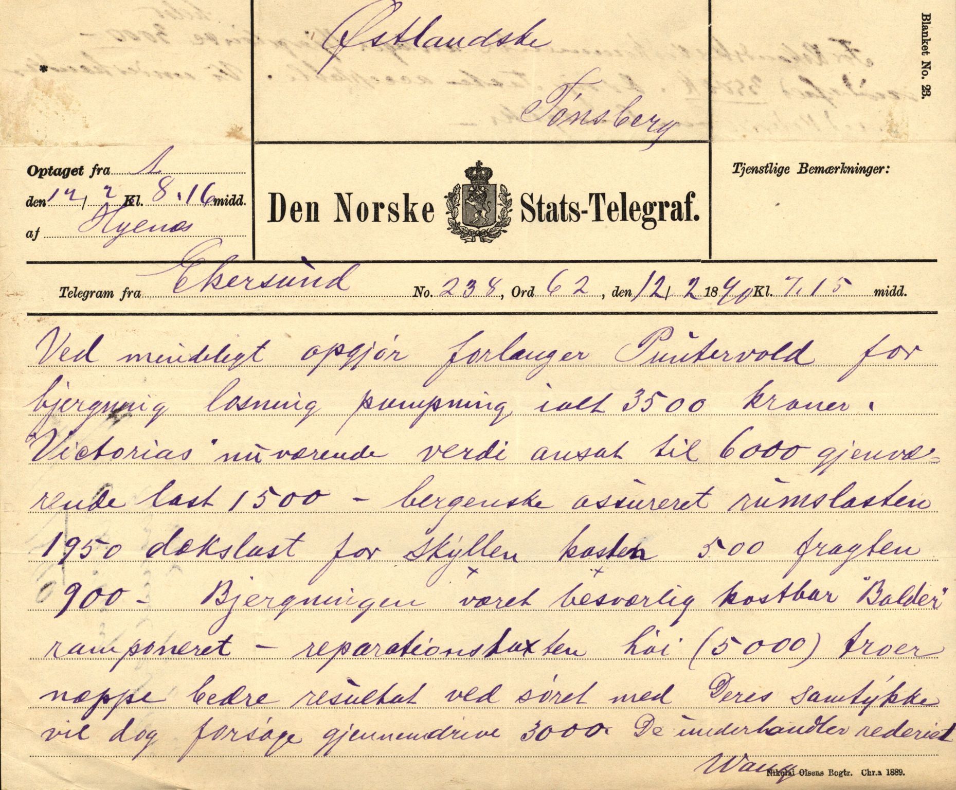 Pa 63 - Østlandske skibsassuranceforening, VEMU/A-1079/G/Ga/L0025/0002: Havaridokumenter / Victoria, St. Petersburg, Windsor, 1890, p. 41