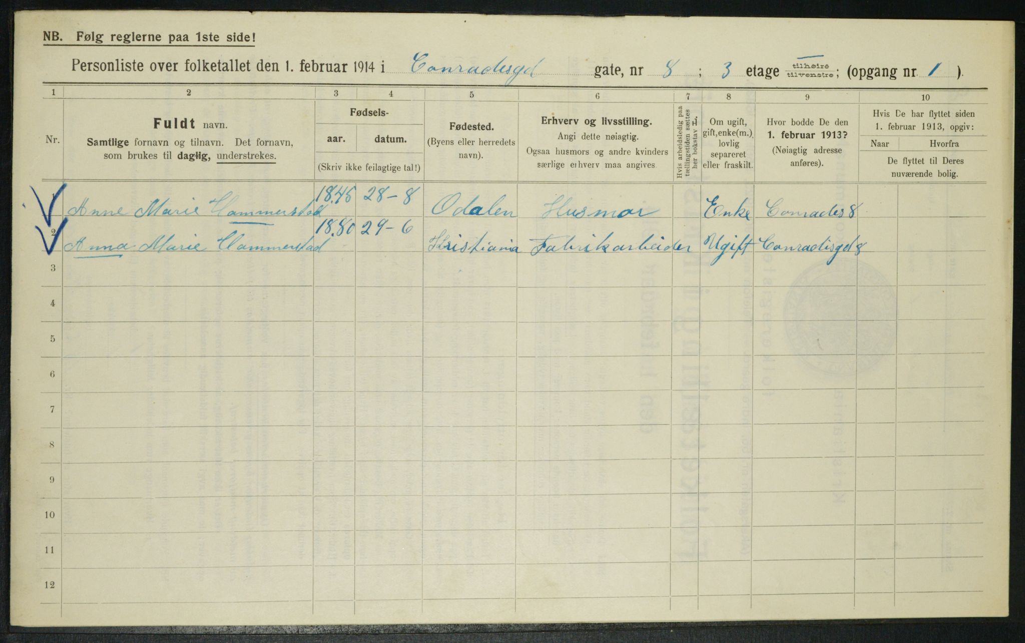 OBA, Municipal Census 1914 for Kristiania, 1914, p. 13752