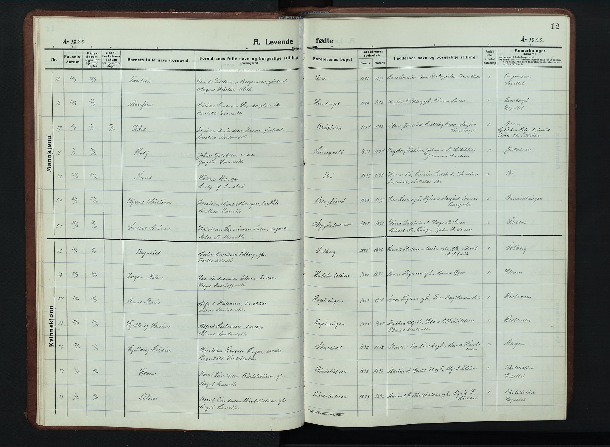 Vestre Gausdal prestekontor, SAH/PREST-094/H/Ha/Hab/L0005: Parish register (copy) no. 5, 1926-1955, p. 12