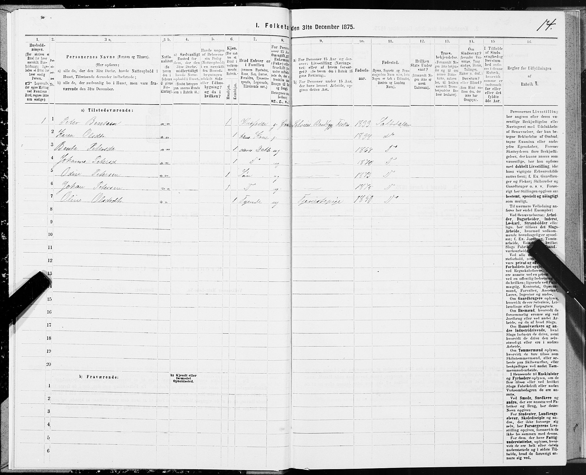 SAT, 1875 census for 1840P Saltdal, 1875, p. 2014
