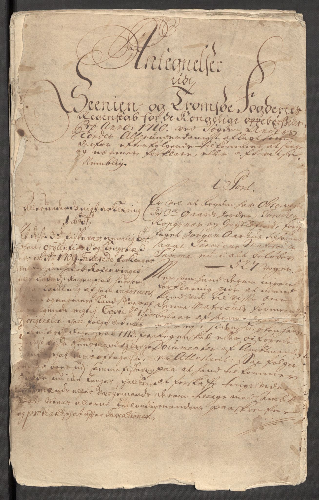 Rentekammeret inntil 1814, Reviderte regnskaper, Fogderegnskap, AV/RA-EA-4092/R68/L4757: Fogderegnskap Senja og Troms, 1708-1710, p. 306